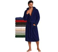 Twinzen Accappatoio per Uomo con Cappuccio in Spugna, L, Blu, 2 Tasche, Cintura Cotone Senza Prodotto Chimico, Oeko Tex - Vestaglia per Uscire dalla Doccia, Assorbente e Confortevole