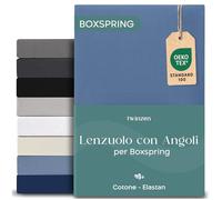 Twinzen Lenzuolo Piazza e Mezza Con Angoli 140x200 cm Premium, Cotone con 5% Elastico - Altezza Profondo 40cm, Materassi Alti/Boxspring - Blu - Oeko-Tex