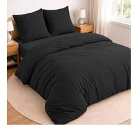 Twinzen Set Copripiumino Una Piazza e Mezza - 4 Pezzi - Copripiumino 240x220 cm, Lenzuolo con Angoli 140x190 cm, 2 Federe 65x65 cm - Microfibra Spazzolata, Oeko-Tex - Nero