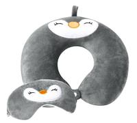 Twirush - Cuscino da viaggio con supporto per il collo a forma di U in memory foam, cuscino per il collo per adulti e bambini con adorabile mascherina per gli occhi a forma di pinguino, per auto