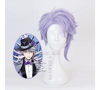 Twisted Wonderland Cosplay Parrucca Uomo Corto Viola Chiaro Resistente Capelli Sintetici Anime Gioco di Ruolo Parrucche Corni Cosplay