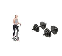 Twister Stepper Machine, Height Adjustable Stepper w/Handlebars & LCD Monitor + Exercise Vinyl 18 KG Dumbbell Set Hand Weights for Strength Training, Weight Loss, Workout Bench
