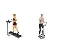 Twister Stepper Machine, Height Adjustable Stepper w/Handlebars & LCD Monitor + Foldable Manual Treadmill, Compact Cardio Fitness, Durable Non-Electric Incline Exercise