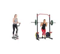 Twister Stepper Machine, Height Adjustable Stepper w/Handlebars & LCD Monitor + Power Zone Squat Stand Rack Power Cage - SF-XF9931