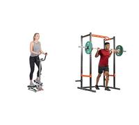 Twister Stepper Machine, Height Adjustable Stepper w/Handlebars & LCD Monitor + Power Zone Strength Rack Power Cage - 455 KG Weight Capacity, Spotter Bar, Angled Pull-Up Ba