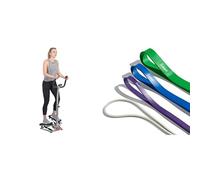 Twister Stepper Machine, Height Adjustable Stepper w/Handlebars & LCD Monitor + Versatile Resistance Bands (Single or Combination Set) - 4.5-35kg Combo