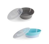 Twistshake 2 ciotole per neonati con coperchio ermetico, senza BPA, per bambini, ciotola per cereali, colore: grigio blu