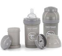 Twistshake 2x Biberon Anticolica Con Contenitore Per Il Latte In Polvere E Miscelatore - 180ml, Capezzolo In Silicone A Flusso Lento, Biberon Senza BPA, 0+ Mesi, Grigio