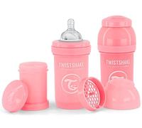 Twistshake 2x Biberon Anticolica Con Contenitore Per Il Latte In Polvere E Miscelatore - 180ml, Capezzolo In Silicone A Flusso Lento, Biberon Senza BPA, 0+ Mesi, Rosa
