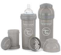 Twistshake 2x Biberon Anticolica Con Contenitore Per Il Latte In Polvere E Miscelatore - 260ml, Tettarella In Silicone A Flusso Medio, Biberon Senza BPA, 2+Mesi, Grigio