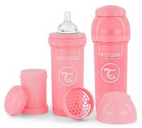Twistshake 2x Biberon Anticolica Con Contenitore Per Il Latte In Polvere E Miscelatore - 260ml, Tettarella In Silicone A Flusso Medio, Biberon Senza BPA, 2+Mesi, Rosa