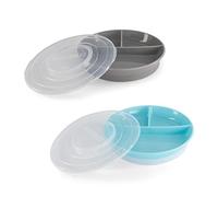 Twistshake 2x Piatto Diviso Per Bambini Con Coperchio Ermetico, Piatto Diviso Per Bambini, Piatto Per Lo Svezzamento Senza BPA, Piatto Per La Pappa, Grigio Blu