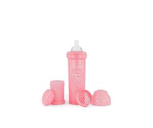 Twistshake Biberon Anti-Colica con Contenitore per Latte in Polvere e Miscelatore, 330ml, Capezzolo Simile al Seno in Silicone a Flusso Rapido, Senza BPA, Adatto Bambini dai 4 Mesi in su, Rosa Chiaro