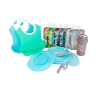 Twistshake Click-Mat 78817 - Set di stoviglie per Bambini, con 2 Bavaglino, Bottiglia per Imparare a Bere, 6 ciottoli, Senza BPA, Colore: Blu/Verde/Ragazzo, 3