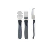 Twistshake Posate Bambini Acciaio Inox 12+ Mesi | Cucchiaio + Forchetta + Coltello | Set Svezzamento Educativo | Posate Apprendimento Neonati | Senza BPA | Nero