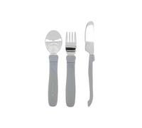 Twistshake Set di Posate per l'Apprendimento del Bambino in Acciaio Inox con Forchetta, Coltello e Cucchiaio, Senza BPA, 12+ Mesi, Grigio Pastello