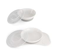 Twistshake Set Di Stoviglie Per Bambini Mini + Ciotole | Piatto Aspirante + Tovaglietta (31x17cm) + Ciotole | Senza BPA | Piatto Per L'addestramento Alla Pappa | Bianco