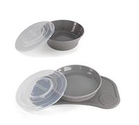 Twistshake Set Di Stoviglie Per Bambini Mini + Ciotole | Piatto Aspirante + Tovaglietta (31x17cm) + Ciotole | Senza BPA | Piatto Per L'addestramento Alla Pappa | Grigio