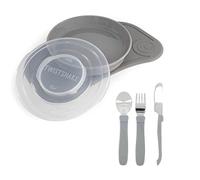 Twistshake Set Di Stoviglie Per Bambini Mini + Posate | Piatto Aspirante + Tovaglietta (31x17cm) + Posate In Acciaio Inossidabile 12m+ | Senza BPA | Piatto Per L'addestramento Alla Pappa | Grigio
