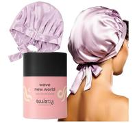 TWISTY Wave New World Cuffia di Seta per Capelli Ricci Rosa - Bonnet Seta Notte per Dormire, Protezione Ricci e Anti Crespo