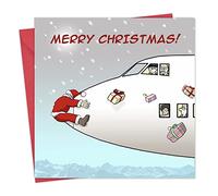 Twizler, biglietto d’auguri natalizio tema Babbo Natale, aereo, incidente e regali. Biglietto d’auguri di Natale ideale per donne e uomini