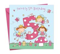 Twizler Biglietto di auguri di compleanno 5 anni con principessa fata e glitter, per bambine