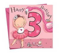 Twizler, biglietto di auguri per 3° compleanno per bambina con ballerina e fenicottero, età tre anni, biglietto di compleanno per bambini, biglietto di compleanno per bambine