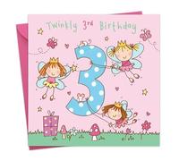 Twizler - Biglietto di auguri per il 3° compleanno, con principesse fatate e brillantini, per bambine