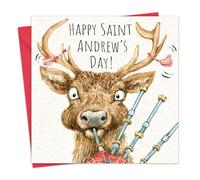 Twizler Biglietto di auguri per il giorno di Sant'Andrea, con cervo scozzese, divertente biglietto di auguri di Sant'Andrea in Scozia