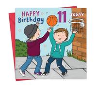 Twizler Biglietto di auguri per l'11° compleanno per ragazzi - Pallacanestro - Biglietto di auguri per 11 anni - Biglietto di compleanno per nipoti, 11 anni
