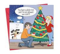 Twizler Biglietto di Natale divertente con cane - One Stick - Biglietto di auguri di Natale da uomo per lui marito papà figlio - divertente da donna per moglie, mamma, figlia