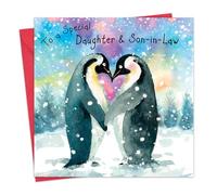 Twizler Biglietto di Natale per figlia e genero, con pinguini, biglietto di Natale per figlia e genero