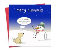 Twizler, divertente biglietto di auguri di Buon Natale con pupazzo di neve, cane e bastone, per donna e uomo (lingua italiana non garantita)