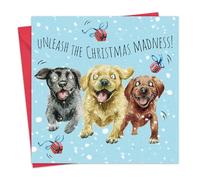 Twizler Divertente biglietto di Natale - Labrador Dog Madness - Biglietto di auguri di Natale divertente da uomo per lui, marito, papà, figlio, da donna, per moglie, mamma, figlia, amica