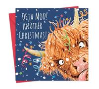 Twizler Divertente biglietto di Natale per lei, con mucca scozzese Deja Moo, con scritta "Merry Christmas" (lingua italiana non garantita)