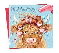 Twizler Divertente biglietto di Natale per lei, motivo mucca scozzese delle Highland Blowout, biglietti di auguri di buon Natale, per moglie, mamma, figlia, amica