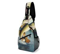 Two Bass Fish Jumping Out Of Water Painting Unisex Borsas A Spalla Multitasche Borsa Monospalla Regolabile Borsello Tracolla Per Sportiva Viaggio Lavoro