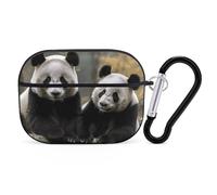 Two Big Pandas AirPods Pro 2, custodia protettiva rigida antiurto per donne e uomini, compatibile con custodia Airpod Pro di 2a/1a generazione con portachiavi, nero