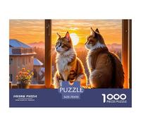 Two Cats by The Window Puzzle Giochi 1000 Pezzi Per Adulti E Ragazzi Arte Animal Puzzle Adulti Foto 70x50cm/1000pcs