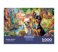 Two Chihuahuas in Flower Town Jigsaw Puzzle 1000 Pezzi Classici Per Adulti E Bambini ≥12 Anni Giochi Educativi Urban Pet Per Appassionati Esperti Decorazione Casa Imparo Logica Visualizzazione 52x38cm