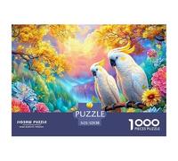 Two Cockatoos on Branch Amid Bright Flowers Puzzle Da 1000 Pezzi Parrot Gioco Di Allenamento Mentale Per Adulti E Bambini 52x38cm/1000pcs