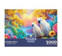 Two Cockatoos on Branch Amid Bright Flowers Puzzle Da 1000 Pezzi Parrot Perfetto Per Le Serate Di Puzzle in Famiglia, Adulti E Bambini 38x26cm/1000pcs