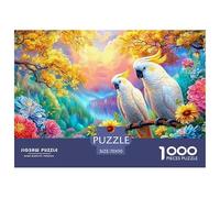 Two Cockatoos on Branch Amid Bright Flowers Puzzle Da 1000 Pezzi Parrot Perfetto Regalo Per Ragazzi, Ragazze, Uomini E Donne 70x50cm/1000pcs