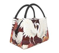 Two Cranes Borsa per il pranzo con crisantemi per donne e uomini, isolata, riutilizzabile, a prova di perdite, con tasche laterali, contenitori per alimenti più freddi, grande borsa per pasti per