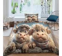 Two Cute Cartoon Highland Calf Set Copripiumino Stampa 3D Highland Cows Easy Care-Set Di Copripiumino Microfibra Chiusura A Cerniera Per Ragazzi, Adolescenti, Bambini E Adulti Single（135x200cm）