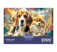 Two Dogs in Flower Town 1000 Pezzi Puzzle Classici Per Adulti E Bambini ≥12 Anni Giochi Educativi Pet Art Sfida Impossibile Regalo Amore Amico Hobby Casa Relax Concentration 70x50cm/1000pcs