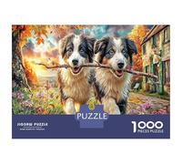 Two Dogs with Stick in Town Jigsaw Puzzle 1000 Pezzi Classici Per Adulti E Bambini ≥12 Anni Giochi Rilassamento E Intelligence Urban Pet Sfida Impossibile Decorazione Casa Difficile Alta Qualità 52x38