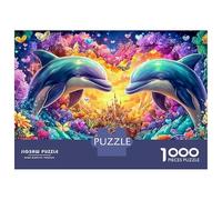 Two Dolphins Face Each Other at Sunset Puzzle Da 1000 Pezzi Playful Dolphin Sfida Di Ingegno Per Tutte Le Età 70x50cm/1000pcs