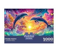 Two Dolphins Leap at Sunset near Castle Puzzle Da 1000 Pezzi Dolphin Gioco Di Allenamento Mentale Per Adulti E Bambini 38x26cm/1000pcs