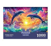 Two Dolphins Leap at Sunset near Castle Puzzle Da 1000 Pezzi Dolphin Puzzle Classici Per Tutte Le Età 70x50cm/1000pcs